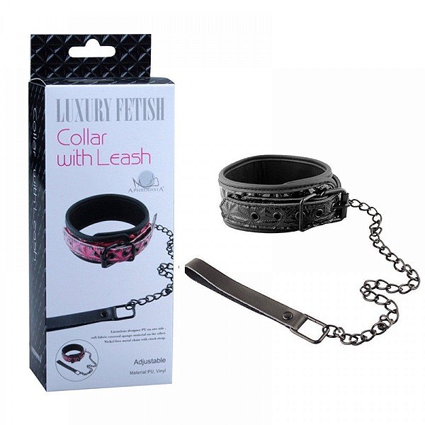 Coleira Luxury com Corrente (PRETO) - COLAR WITH LEASH - VIP SM006 / 5254