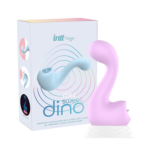 Vibrador Clitoriano com Linguinha e Ponto G - My Sweet Dino INTT- Azul ou Rosa IM0405