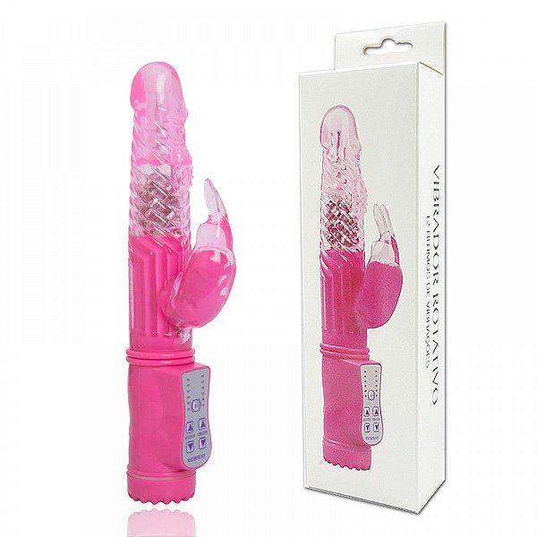 VIBRADOR ROTATIVO COM ESTIMULADOR COELHO 10 VIBRAÇÕES PASSION WAVE JACK RABBIT - ROSA - IMP2