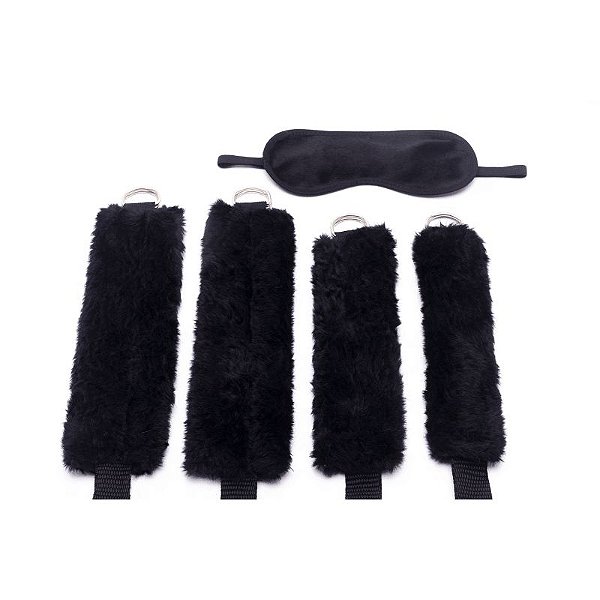 KIT BONDAGEM PRETA - Amaras Para as Mãos / Pés, e Venda Para os Olhos| 65310 / 908