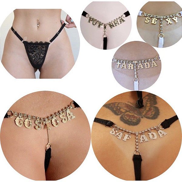 Calcinha Semi Joia - PRETA - Letras Palavra SEXY