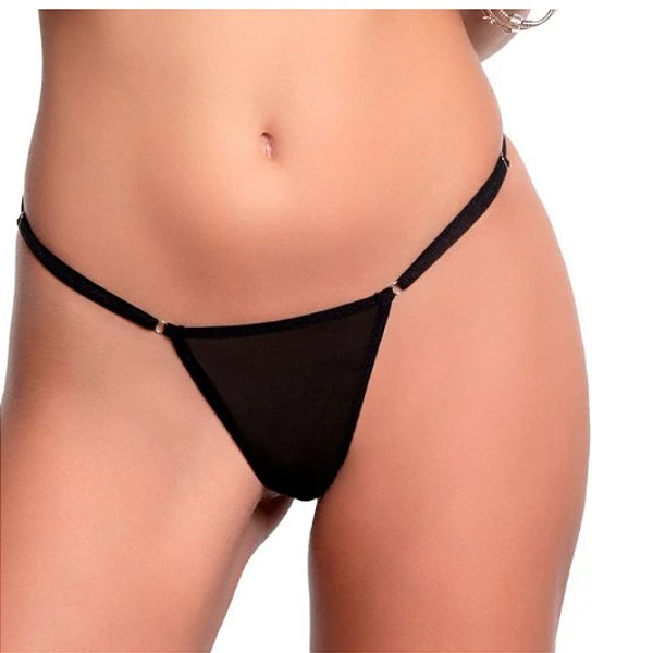 Calcinha fio tule com argolinha - Preto - Y5052