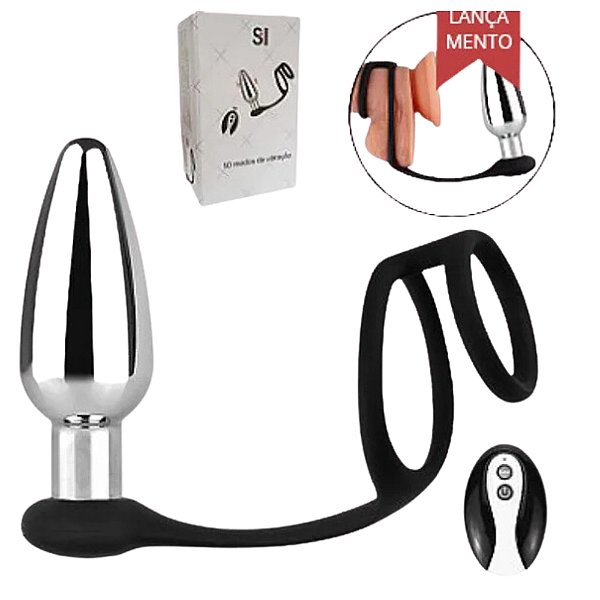 Plug para Próstata em Aço com Anel Duplo e controle Remoto - SI 8639