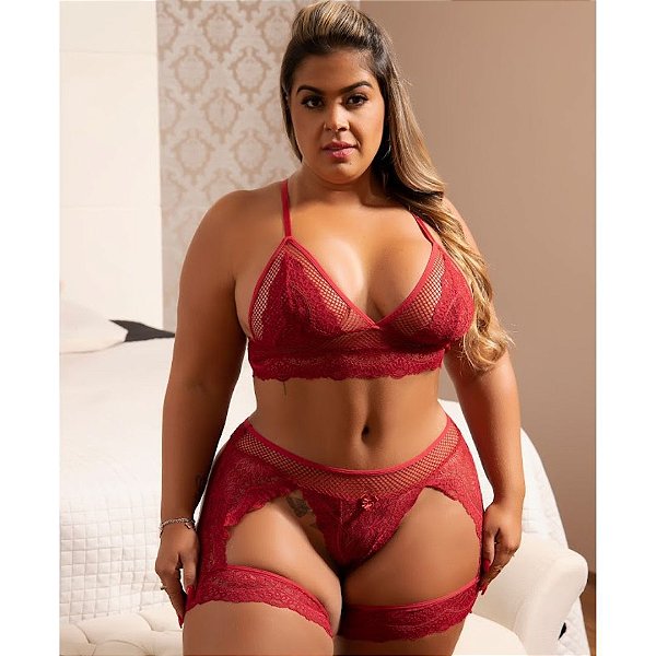 Conjunto sem bojo, calcinha com perneira - DELUX - 2376 - Garota Veneno PLUS SIZE