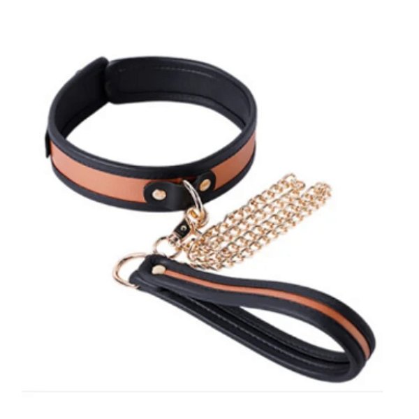 Coleira com Guia de Corrente e Puxador Com Interior Forrado e Ajuste com Fivela – LUXURY FETISH