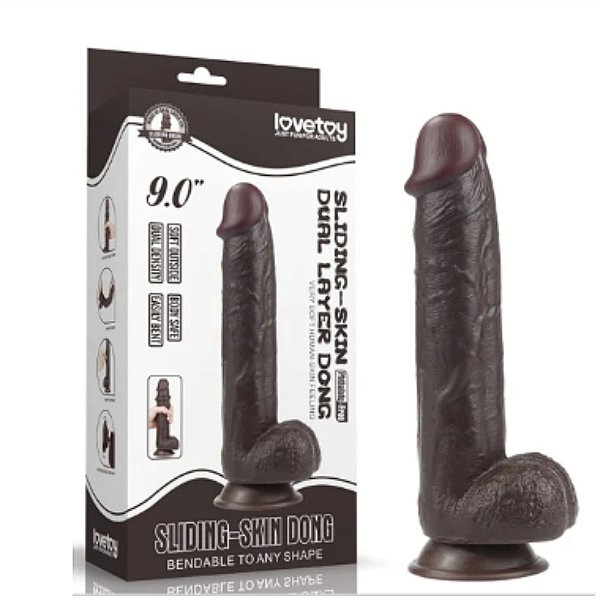 Prótese HIPER Realística 23,5 cm c/ Camada de Dupla Intensidade (MARROM) - LOVETOY SLIDING-SKIN DUAL LAYER
