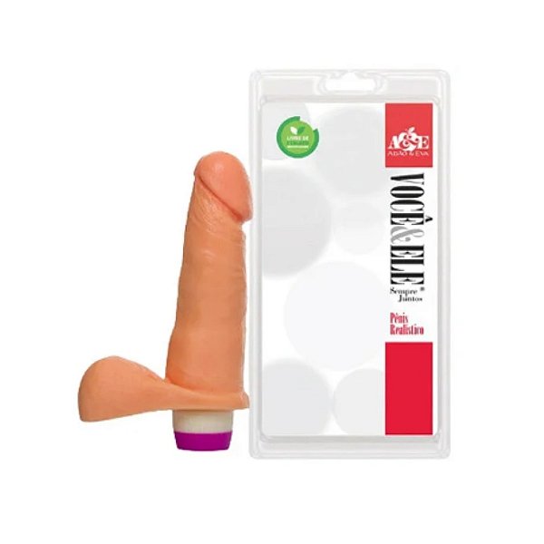 Prótese Maciça com Vibro e Escroto Dildo Pele 16,5 x 4cm - ADAO21