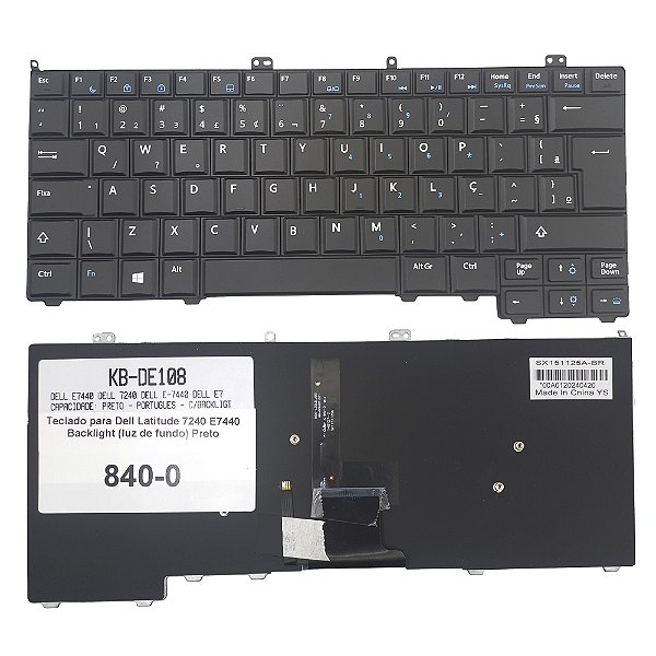 Teclado Para Dell Latitude 7240 E7440 Backlight (luz de fundo) Preto