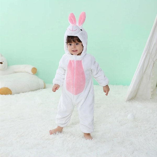 Macacão Infantil Coelho Branco – Conforto e Fofura para Bebês 0 a 2 Anos