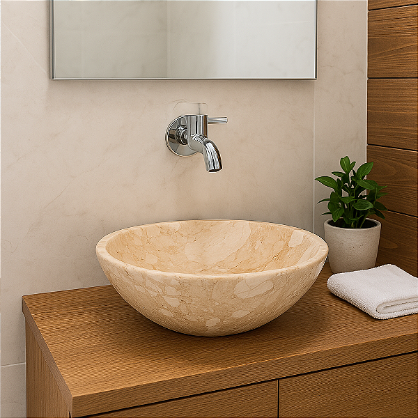 Cuba Pia Redonda 28cm Lavabo Mármore Bege Bahia - Luxo Natural