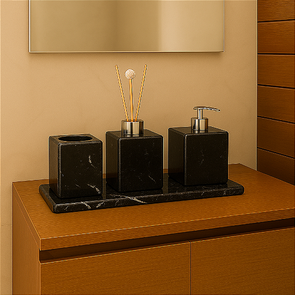 Kit Acessório para Banheiro em Mármore Preto Exótico - Luxo Natural
