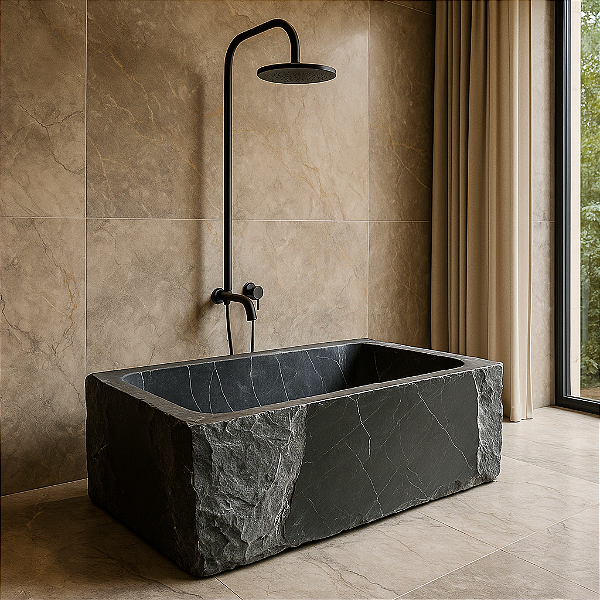 Banheira de Mármore Natural Esculpida – Luxo, Exclusividade e Design Atemporal