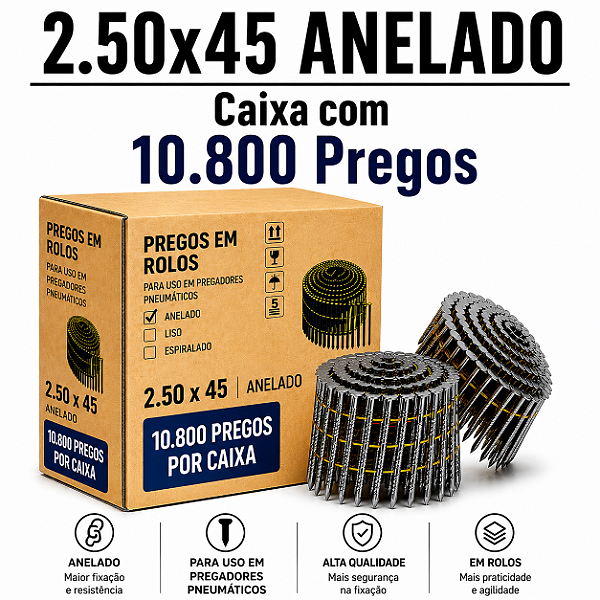 Prego em rolo 2.30x45 anelado - 10,8 mil