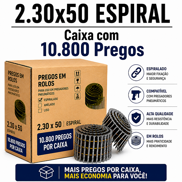 Prego em rolo 2.30x50 espiral - 10,8 mil
