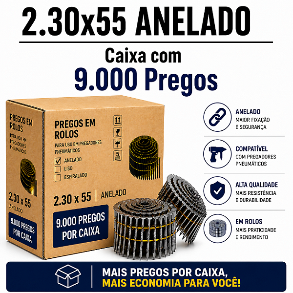 Prego em rolo 2.30x55 anelado - 9 mil pregos
