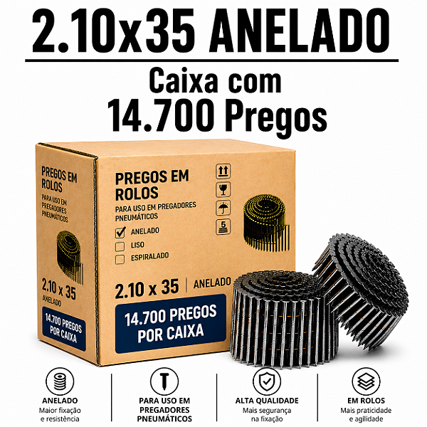 Prego em rolo 2.10x35 anelado 14.700 PREGOS