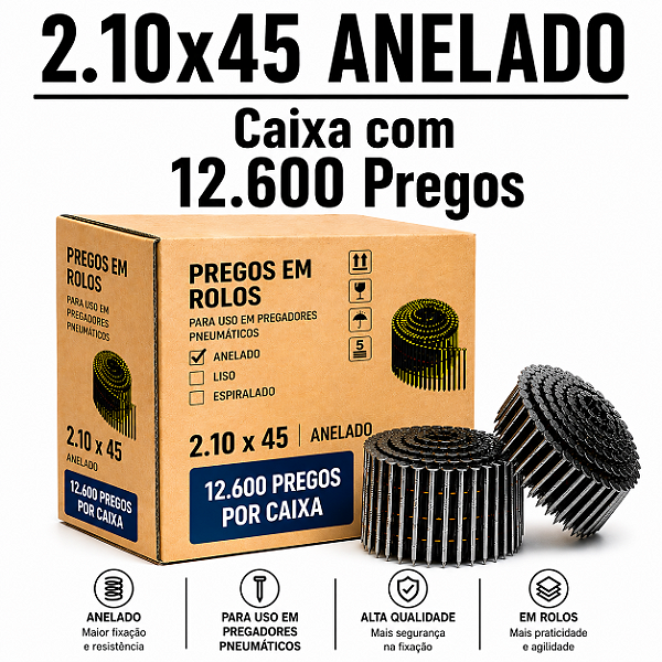 Prego em rolo 2.10x45 anelado - 12,6 mil