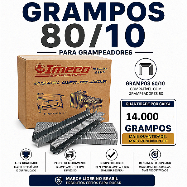 Grampo 80/10 ou PCW/10 - caixa c/ 14.000 grampos