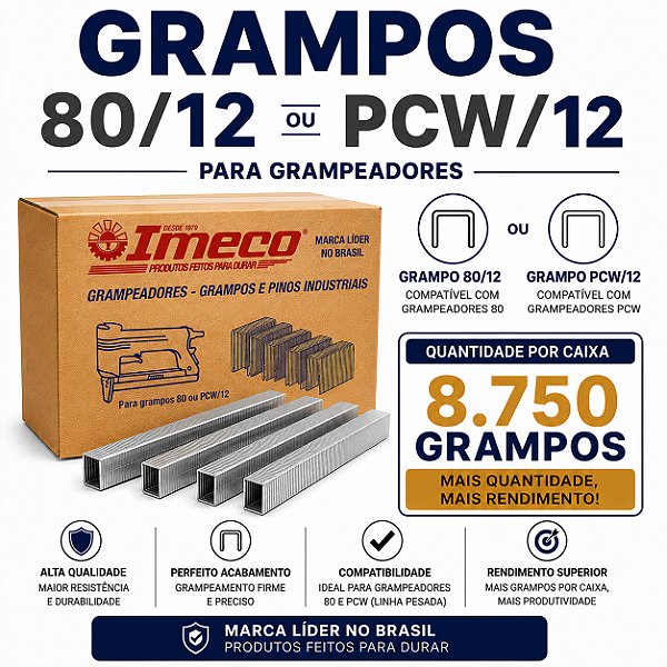 Grampo 80/12 ou PCW/12 - caixa c/ 8.750 grampos