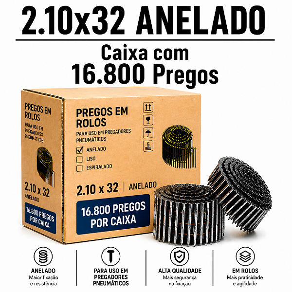 Prego em rolo 2.10x32 anelado - 16.800 PREGOS