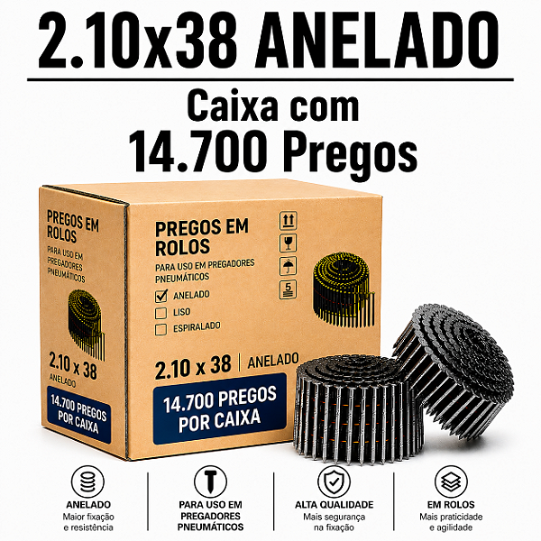 Prego em rolo 2.10x38 anelado - 14,70 mil