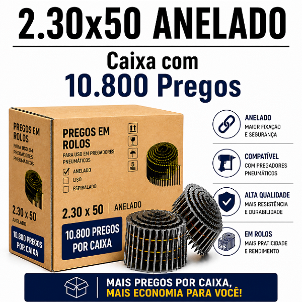 Prego em rolo 2.30x50 anelado - 10,8 mil