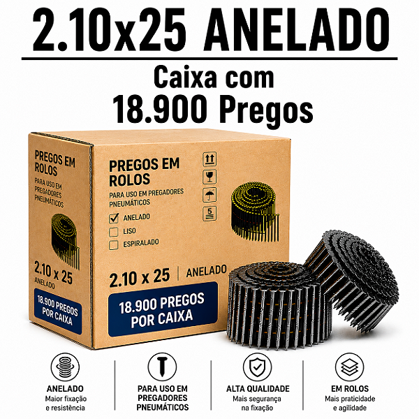 Prego em rolo 2,10x25 TX anelado - 18.900 PREGOS