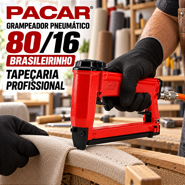 Grampeador Pneumático Pacar 80/16 Industrial Tapeceiro Linha 80 Grampos 06 a 16mm
