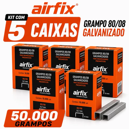 Grampos 80/08 Airfix Kit 5 Caixas 50.000 Grampos Linha 80 Galvanizado Tapeceiro