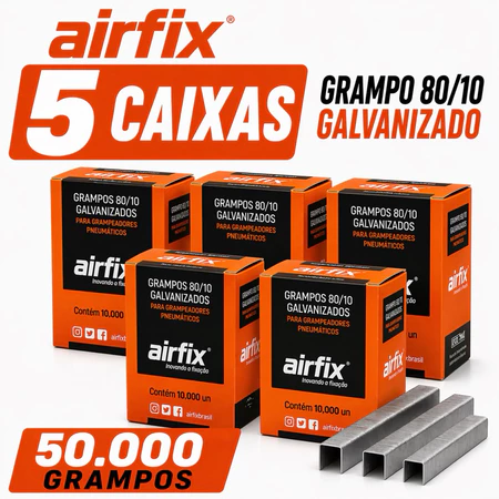 Kit 5 Caixas Grampos 80/10 Airfix 50.000 Grampos Linha 80 Galvanizado Estofaria Couro