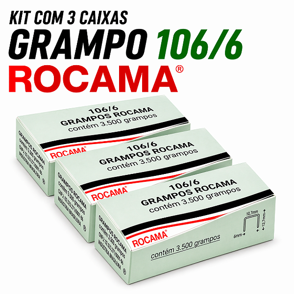 Kit 3 Caixas Grampos 106/6 Rocama 10.500 Grampos Galvanizado Para Estofaria Madeira e Artesanato Profissional