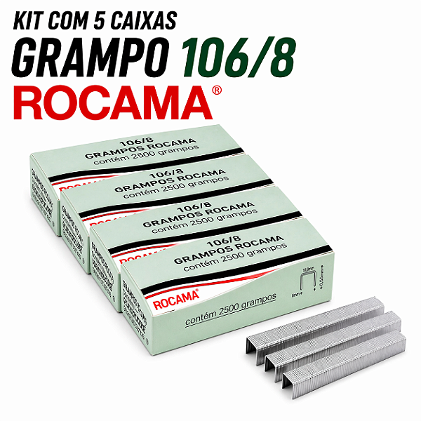 Kit 5 Caixas Grampo 106/8 Galvanizado 12.500 Grampos Rocama Tapeceiro Estofados Madeira Profissional