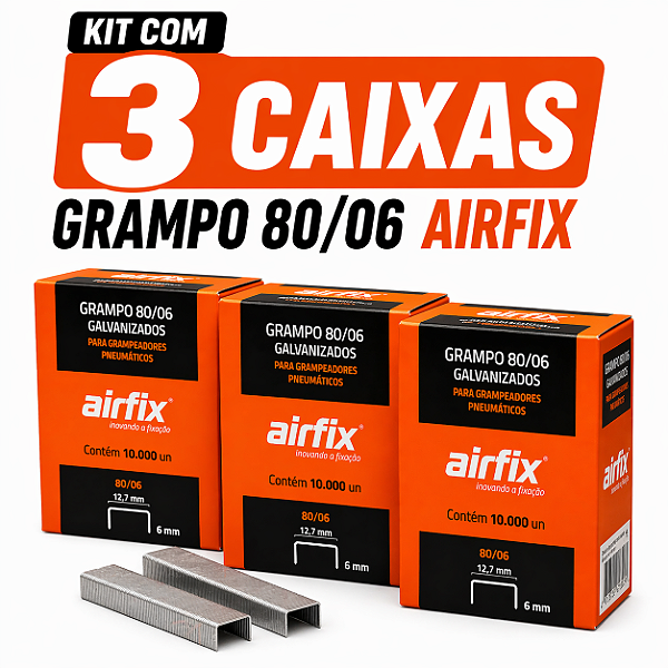 Grampo 80/06 Caixa c/ 10.000 Unid. Airfix 3 Caixas 30.000 Grampos
