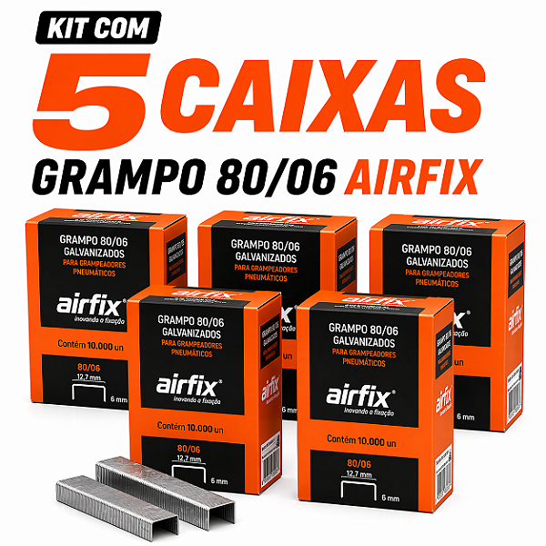 Grampo 80/06 Caixa c/ 10.000 Unid. Airfix 5 caixas 50.000 Grampos