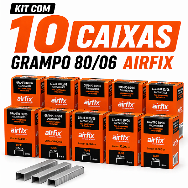 Grampo 80/06 Caixa c/ 10.000 Unid. Airfix 10 Caixas 100.000 Grampos