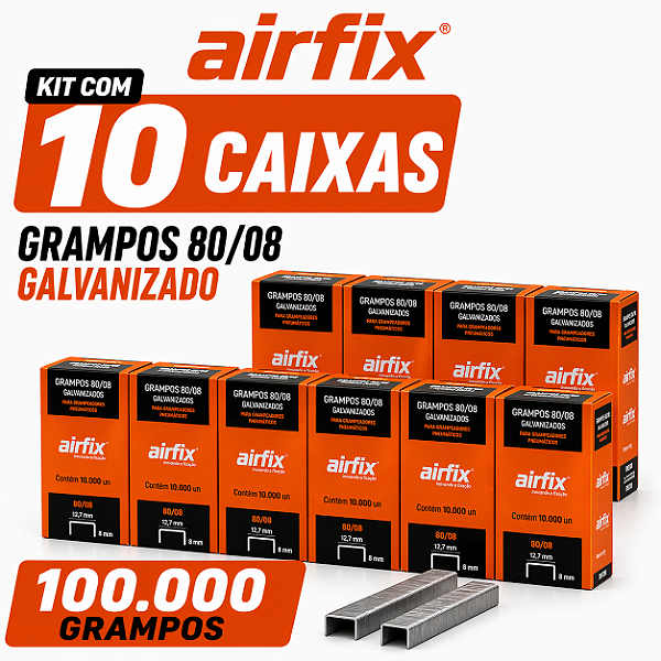 Grampo 80/08 Caixa c/ 10.000 Unid. Airfix 10 Caixas 100.000 Grampos