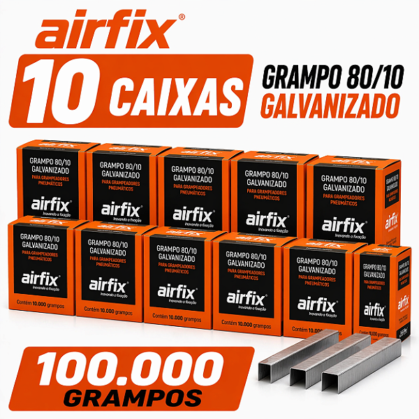 Grampo 80/10 Caixa c/ 10.000 Unid. Airfix 10 Caixas 100.000 Grampos