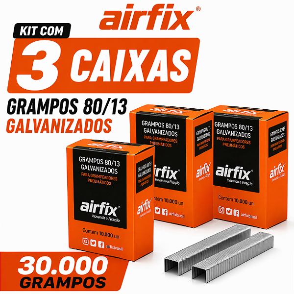Grampo 80/13 Caixa c/ 10.000 Unid. Airfix 3 Caixas 30.000 Grampos