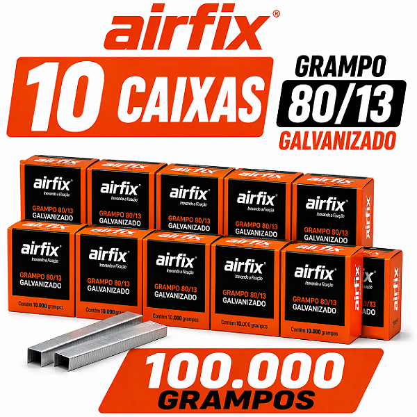 Grampo 80/13 Caixa c/ 10.000 Unid. Airfix 10 Caixas 100.000 Grampos