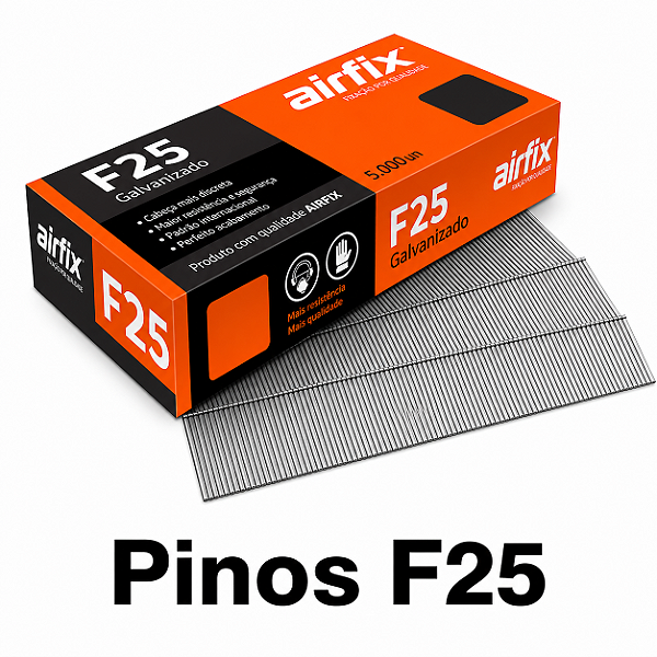 Pinos F25 Airfix 5.000 Pinos Tipo F Galvanizado Para Pinador Marcenaria Rodapé, Moldura e Gaveta