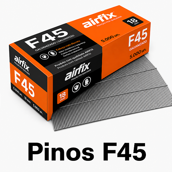 Pinos F45 Galvanizados Airfix 5.000 Unidades 18GA Profissional Para Madeira Pallet e Marcenaria