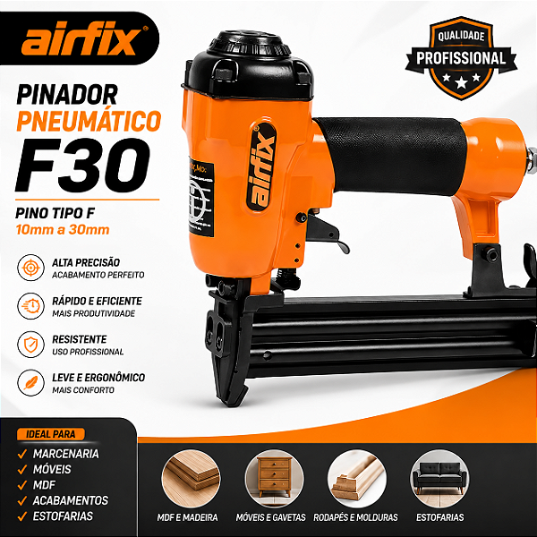 Pinador Pneumático Airfix F30 Industrial Profissional para Pinos Tipo F até 30mm