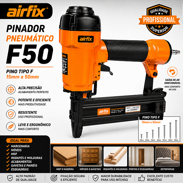Pinador Pneumático Airfix F50 Industrial Profissional para Pinos Tipo F até 50mm