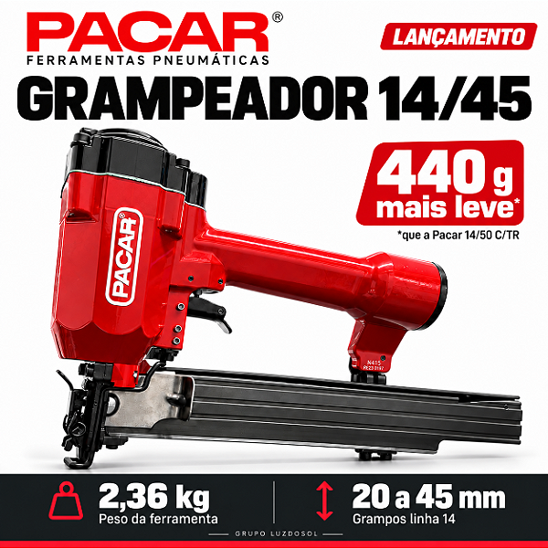 Grampeador Pneumático Pacar 14/45 Profissional para Madeira e Estofados - Leve 2,36 kg - LANÇAMENTO