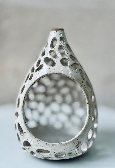 CASA PÁSSAROS VAZADA CERÂMICA BRANCA