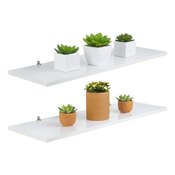 Kit 2 Prateleira Branca MDF 60 x 15cm Suporte Invisível