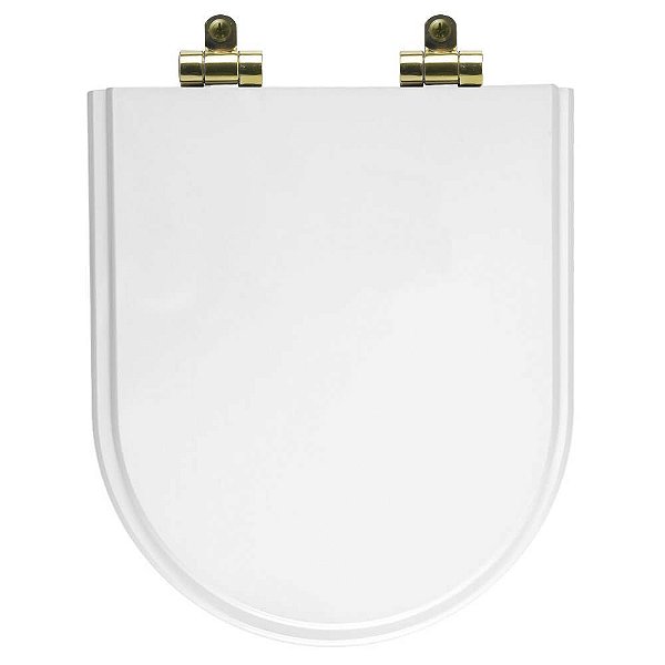 Assento Sanitário Poliéster Soft Close Nuova Branco para Vaso Deca com Ferragem Dourada