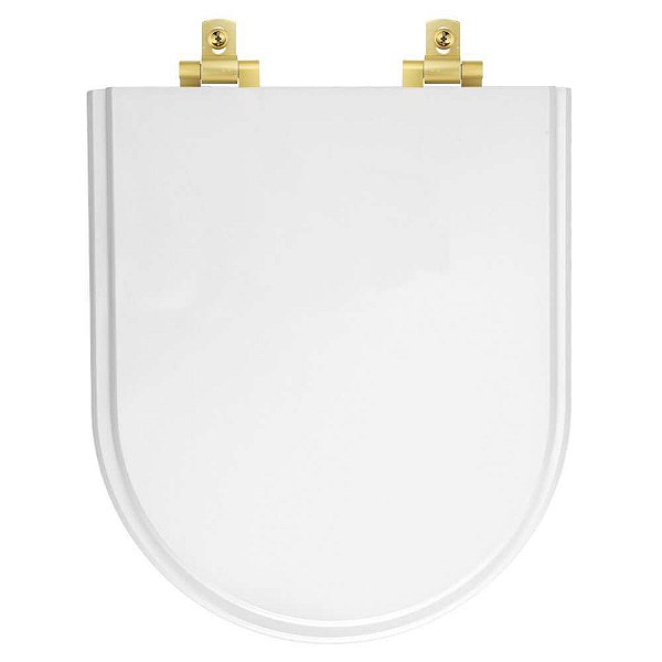 Tampa de Vaso Laqueado Com Amortecedor Carrara Branco para Bacia Deca com Ferragem Dourada