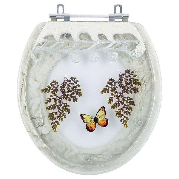 Assento Sanitário Poliester Decorado Borboleta Bege Claro - Luxo