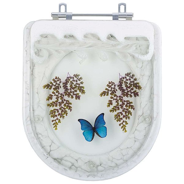 Assento Sanitário Poliester Decorado Life Branco com Borboleta para Vaso Celite